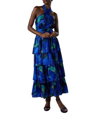 Tiered Halter Tie Neck Maxi Dress