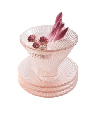  Pressed Pink Glass Small Plates - Set of 6
