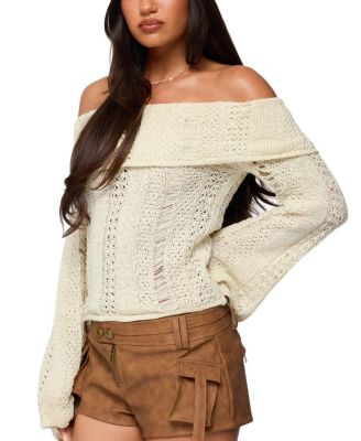 Renna Distressed Fold Over Knit Top