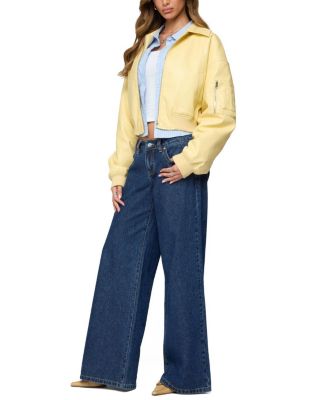 Zayna Cropped Faux Leather Bomber Jacket