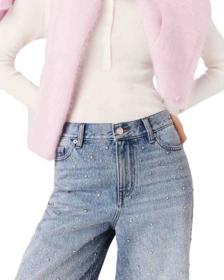 Rhinestone Wide Leg Jeans in Blue
