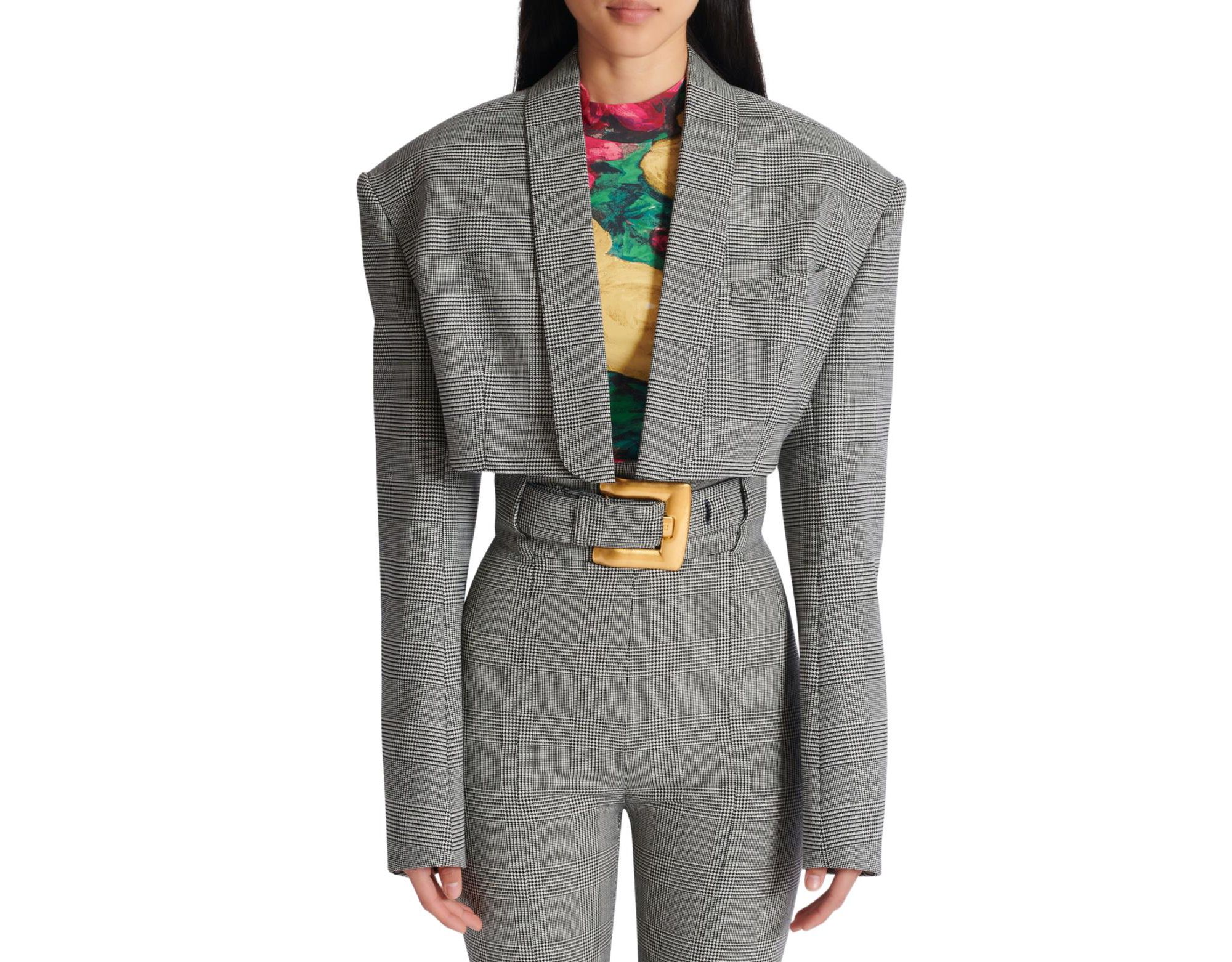 Cropped Jacket in Prince of Wales Jacquard - Image 1