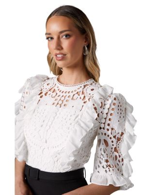 Lace Cut Out Belted Jumpsuit