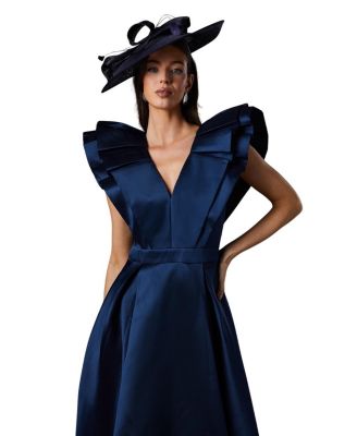 Frill Sleeve V-Neck Midi Dress