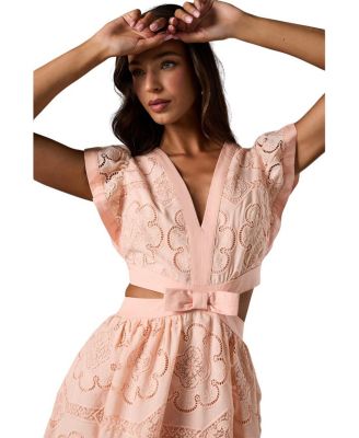 V-Neck Cut Out Lace Midi Dress