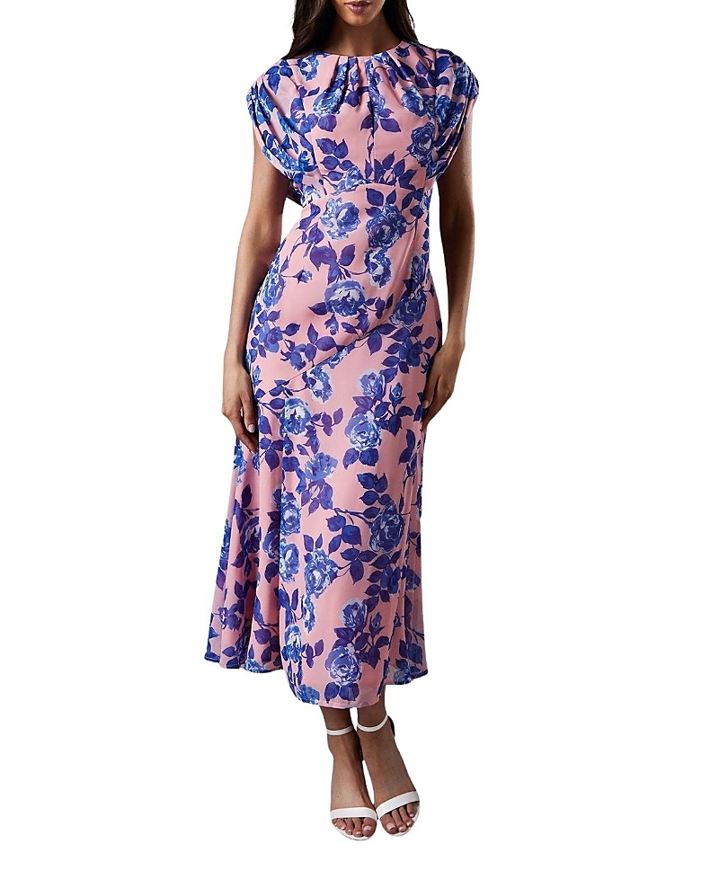 Coast Cap Sleeve Floral Chiffon Midi Dress In Multi