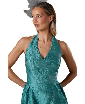 Halter Jacquard Drop Waist Dress