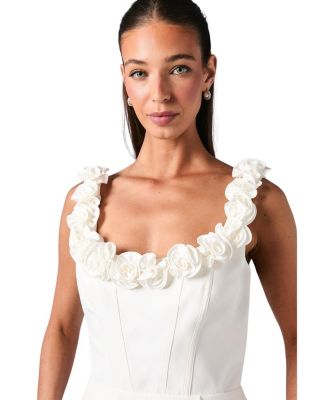 Square Neck 3D Flower Bridal Mini Dress