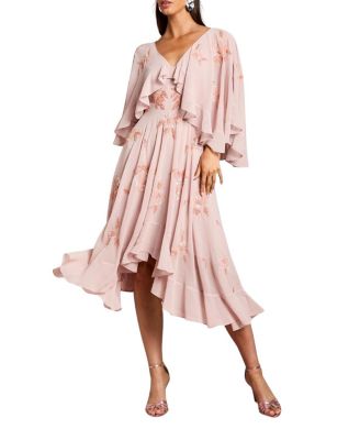 Embellished Frill Cape Midi Dress