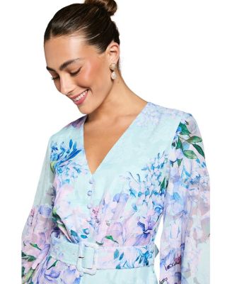 Long Sleeve Chiffon Belted Maxi Dress