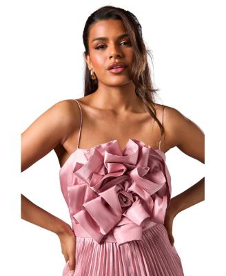 Petite Metallic Pleated Corsage Dress