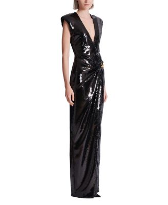  Long Draped Sequin Dress with Embellished Detail