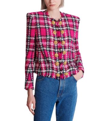 Cropped Jacket in Glitter Plaid Tweed