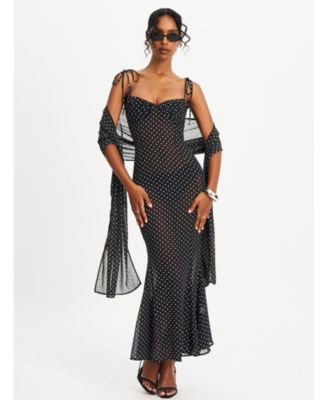 Yadira Polka Dot Chiffon Maxi Dress