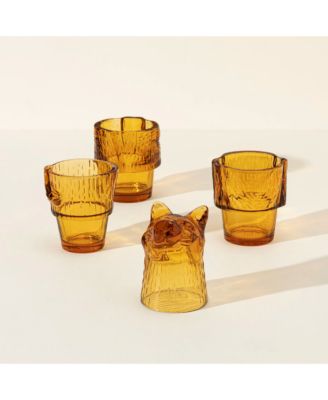  Amber Cat Stacking Glass Set, Set of 4