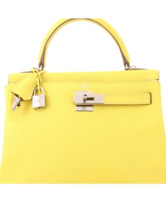 Kelly 28 Handbag Yellow Evercolor with Palladium Hardware