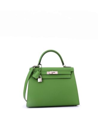 Kelly 28 Handbag Green Epsom with Palladium Hardware