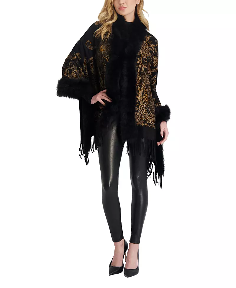 Gorski Double Face Cashmere Stole With Toscana Lamb Tape Top And Bottom