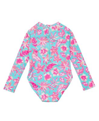 Girls' Tropical Glow Recycled Long Sleeves Surf Suit - Big Kid