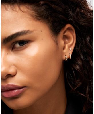 Solid Yellow Gold Pyramid Huggie Hoops Earrings