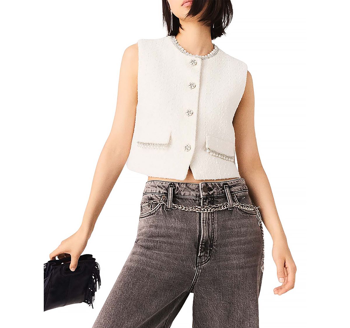 Maje Beaded Tweed Vest