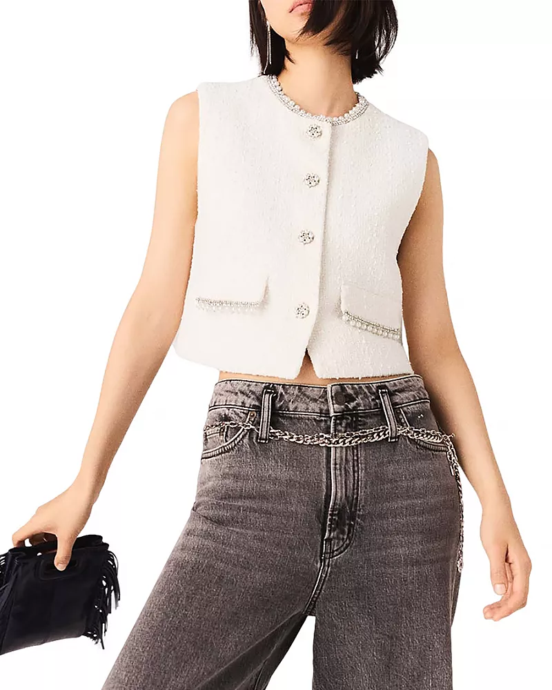 Maje Beaded Tweed Vest