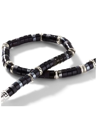 Men&#39;s Sterling Silver Classic Chain Onyx &amp; Hematite Bead Heishi Bracelet
