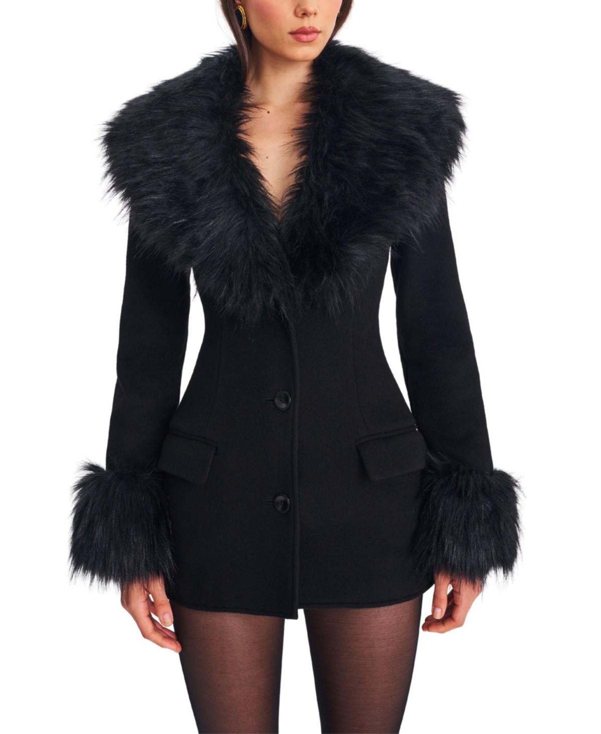 Hailee Wool Blend Mini Coat with Removable Fur Lapel