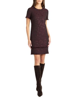 Melania Tonal Jacquard Short Sleeve Shift Dress
