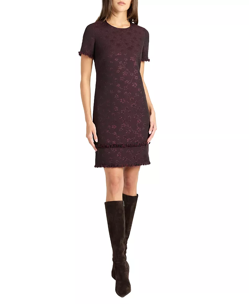Santorelli Melania Tonal Jacquard Short Sleeve Shift Dress