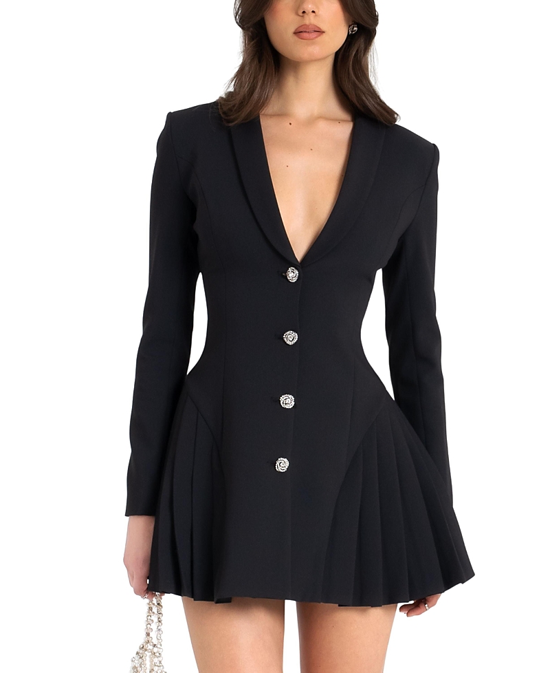 Miss Circle Ria Blazer Mini Dress with Crystal Button and Pleated Detail