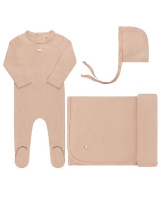 Unisex Heart and Star Button Pointelle Collection Footie, Blanket and Bonnet Set - Baby