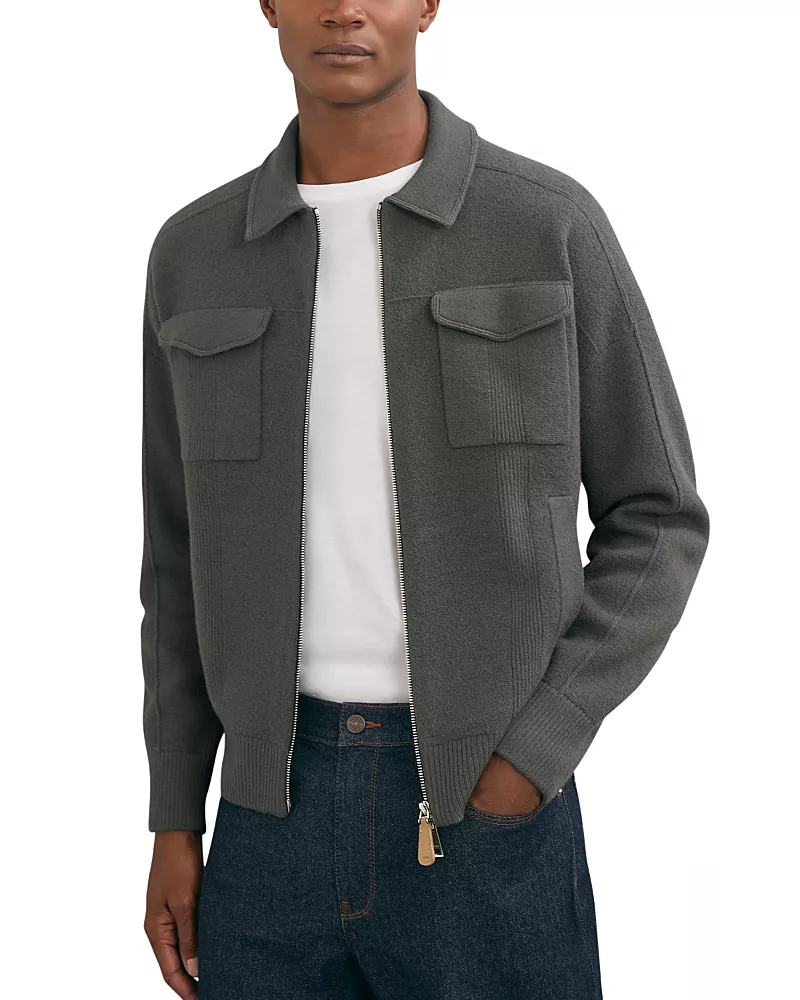Reiss Calder Long Sleeve Zip Through Twin Pocket Merino Jumper Jacket