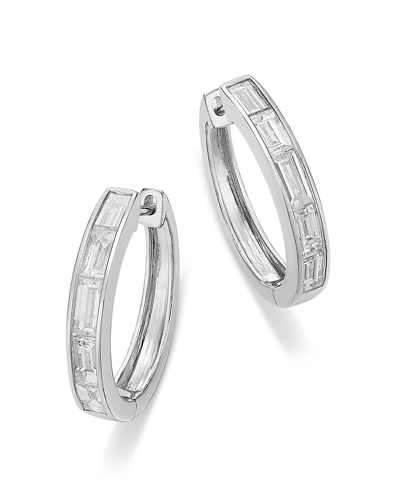 Bloomingdale's Fine Collection Diamond Baguette Huggie Hoop Earrings in 14K White Gold, 2.0 tcw
