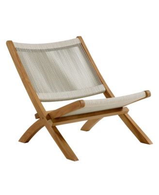 Vienna Outdoor Patio Teak and Rope Folding Lounge Chairs and Side Table, Set of 3