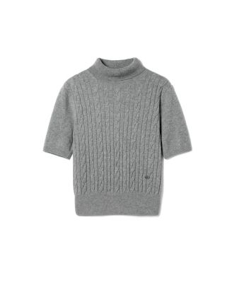  Cable Knit Baby Cashmere Turtleneck Top