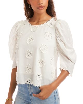 Puff Sleeve Embroidered Top