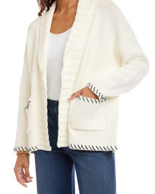 Contrast Stitch Open Front Cardigan Sweater