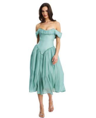  Xavy Rayon Off Shoulder Corset Midi Dress