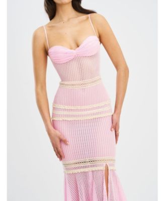  Pallas Bodycon Crochet Lace Trim Mermaid Maxi Dress