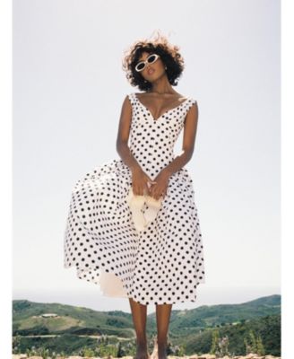 Rahma Polka Dot Drop Waist Midi Cotton Poplin Dress