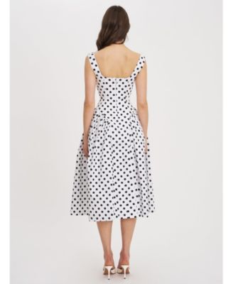 Rahma Polka Dot Drop Waist Midi Cotton Poplin Dress
