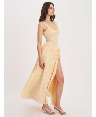 Ulissa Jacquard Drop Waist High Slit Maxi Dress