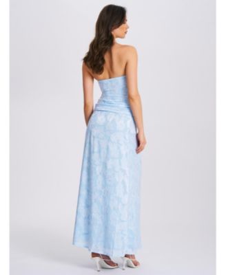 Xatia Strapless Jacquard High Slit Maxi Dress