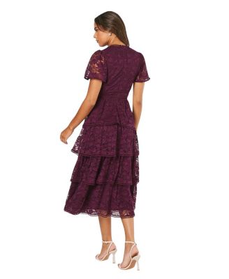 Flutter Sleeve Tiered Lace Dress