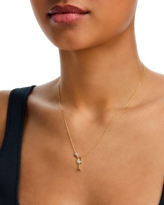Diamond Wine Glass Pendant Necklace in 14K Yellow Gold, 0.10 tcw