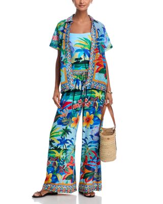 Para Crochet Camp Shirt & Paradis Wide Leg Swim Pants Cover-Up 