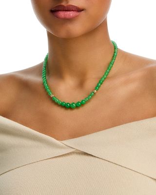 Dyed Jade Beaded Graduated Collar Necklace in 14K Yellow Gold, 18"