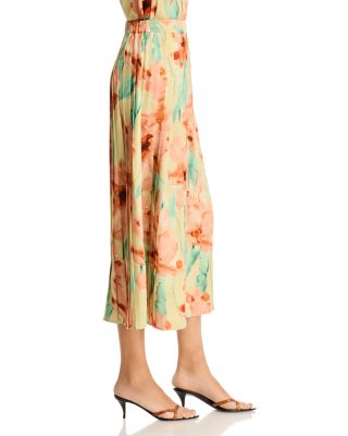  Floral Pleat Crepe de Chine Skirt 