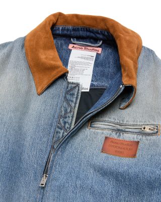 Leather Collar Denim Bomber Jacket